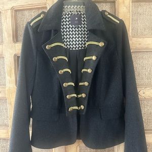 Dark charcoal grey jacket with gold cord details